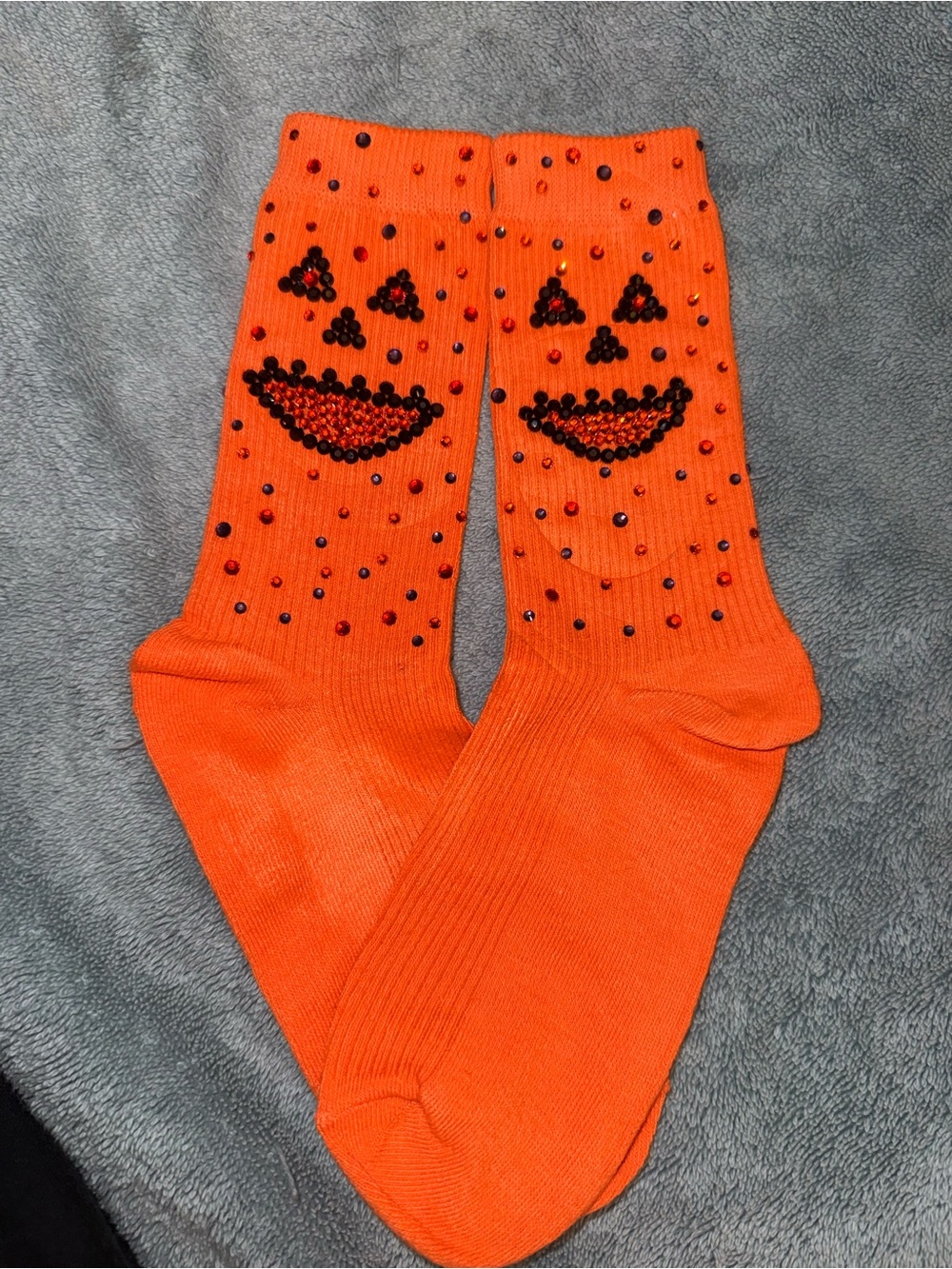 Orange Kids Halloween Jack-O'-Lantern Embellished Crew Socks